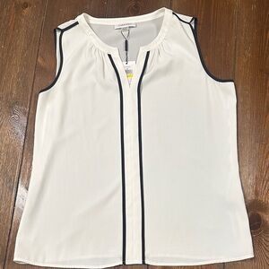 Calvin Klein Women’s Sleeveless White Blouse with Black Trim